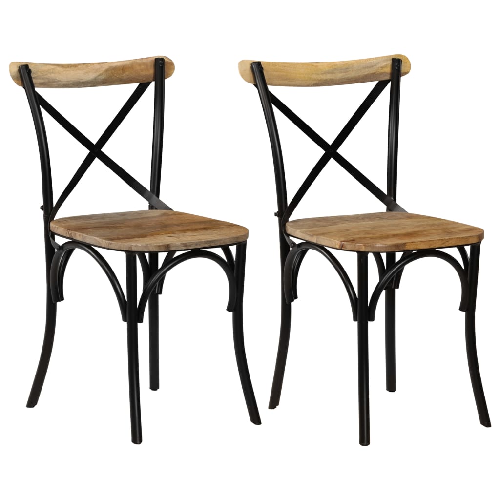 Sillas con respaldo cruzado 2 uds madera maciza de mango negro oif140042