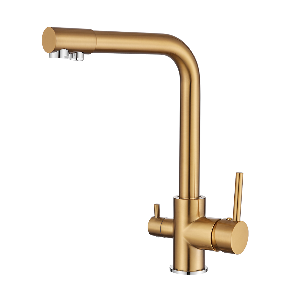 Valaz grifo de cocina osmosis 3 vías redondo dorado cepillado