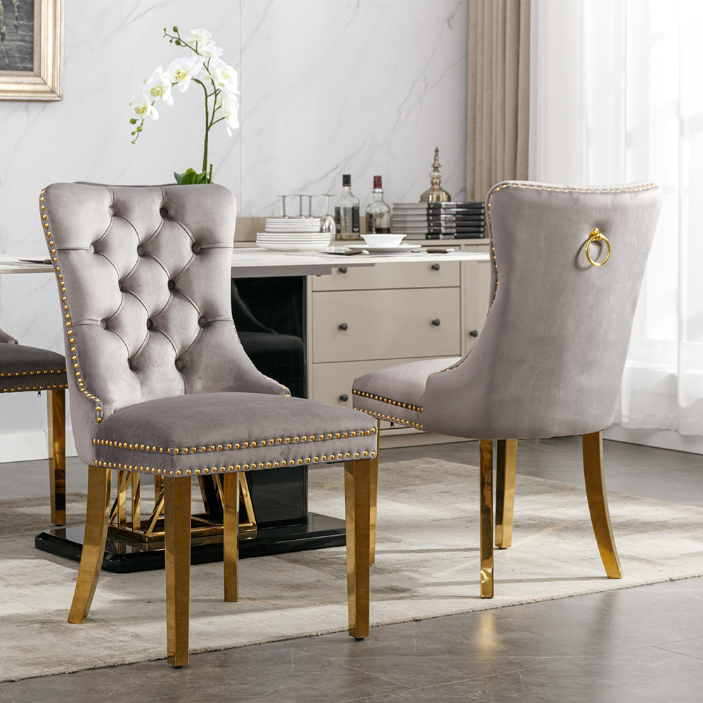 Sillas,madera maciza,terciopelo,dos piezas, gris y dorado.