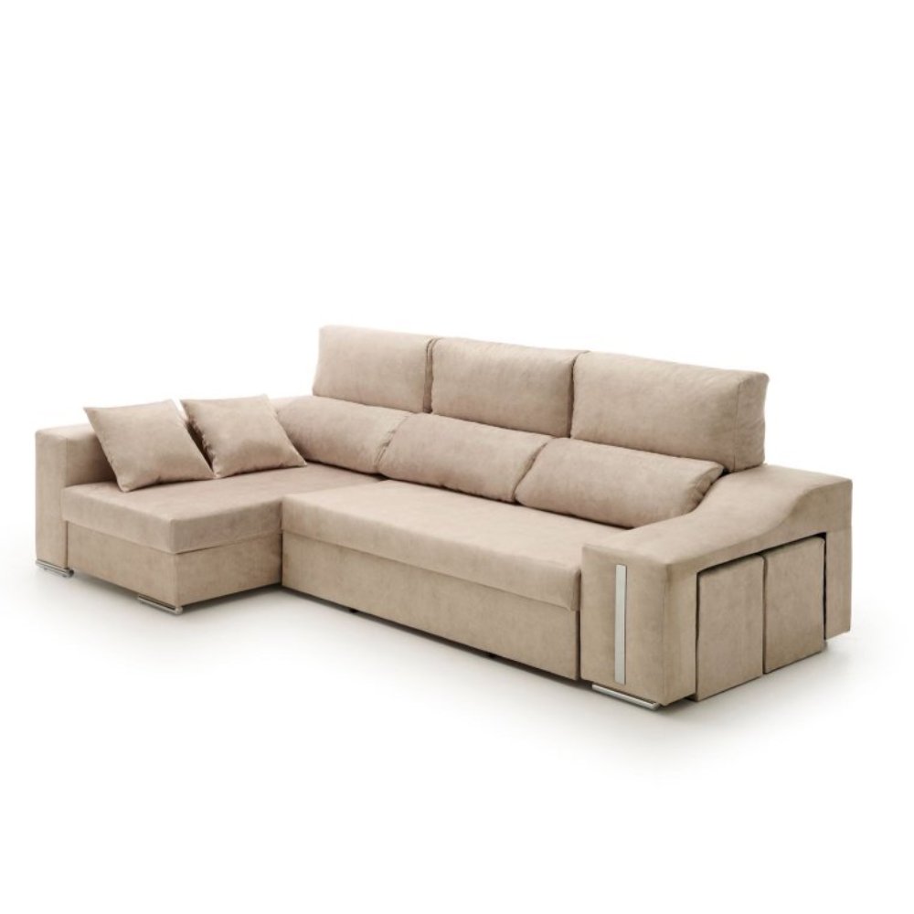 Sofa chaise longue cama con arcón y puff giuliana beige izquierda