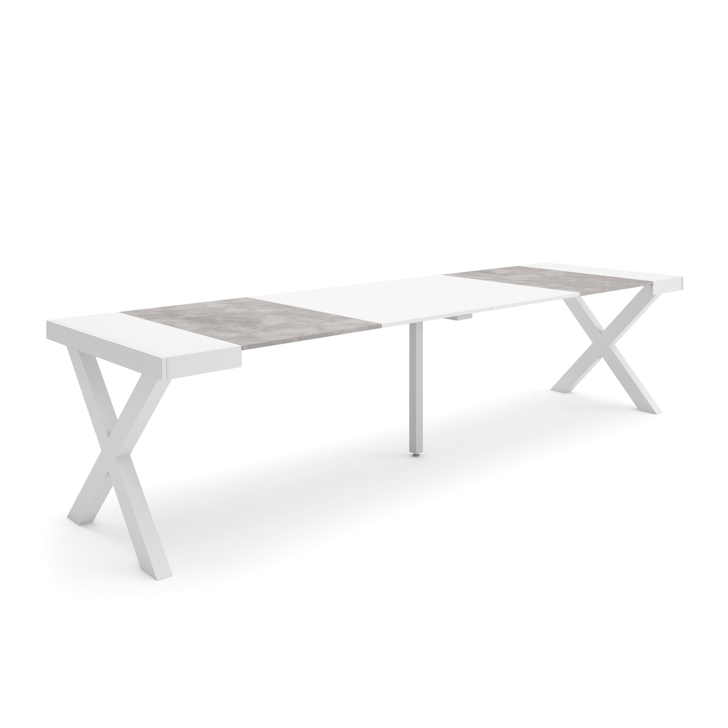 Mesa extensible, 58/302x90x73cm, blanco y cemento, patas macizas rf2825