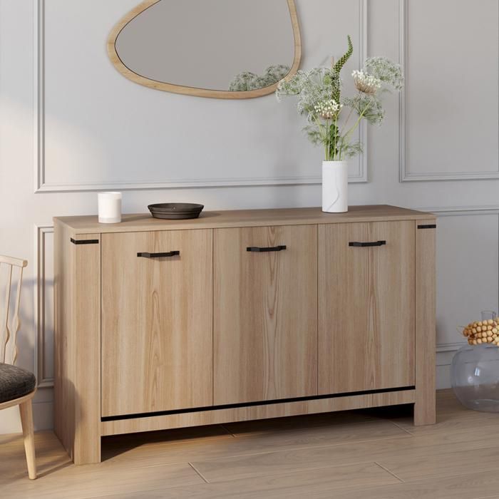 Aparador bajo de 3 puertas en madera clara idaho 140 cm