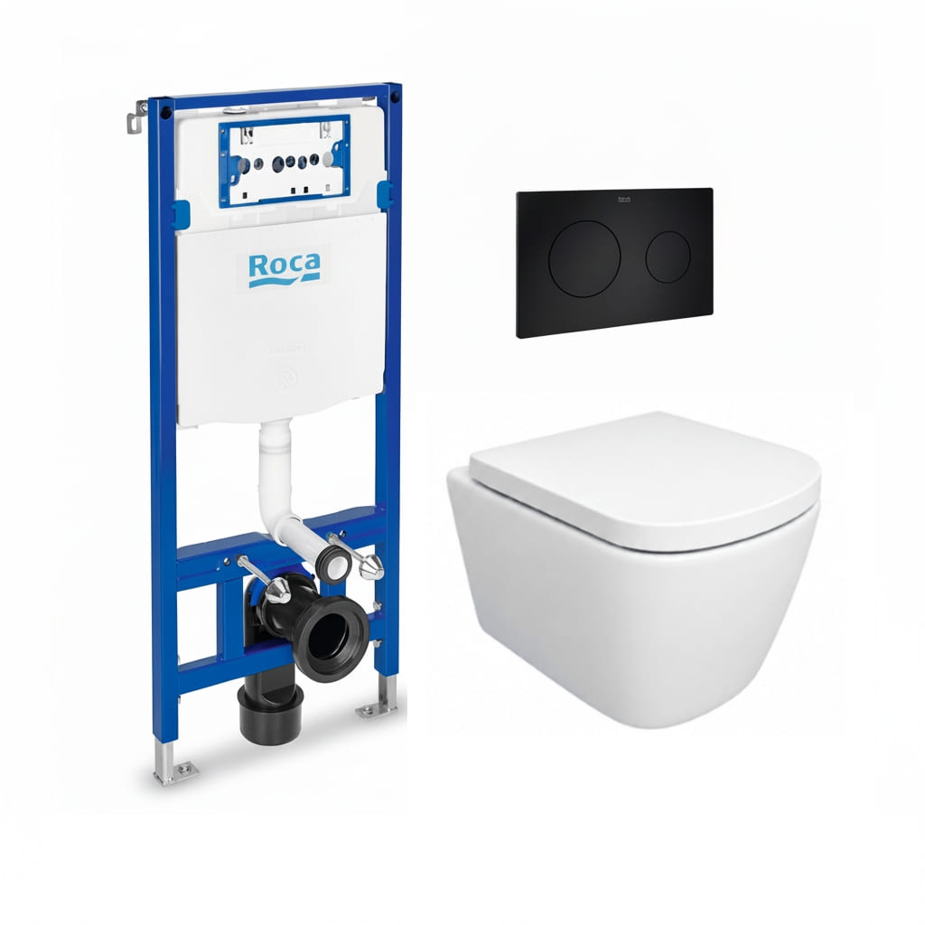 Pack bastidor roca duplo pl10 negro mate + wc tornado link azulbath