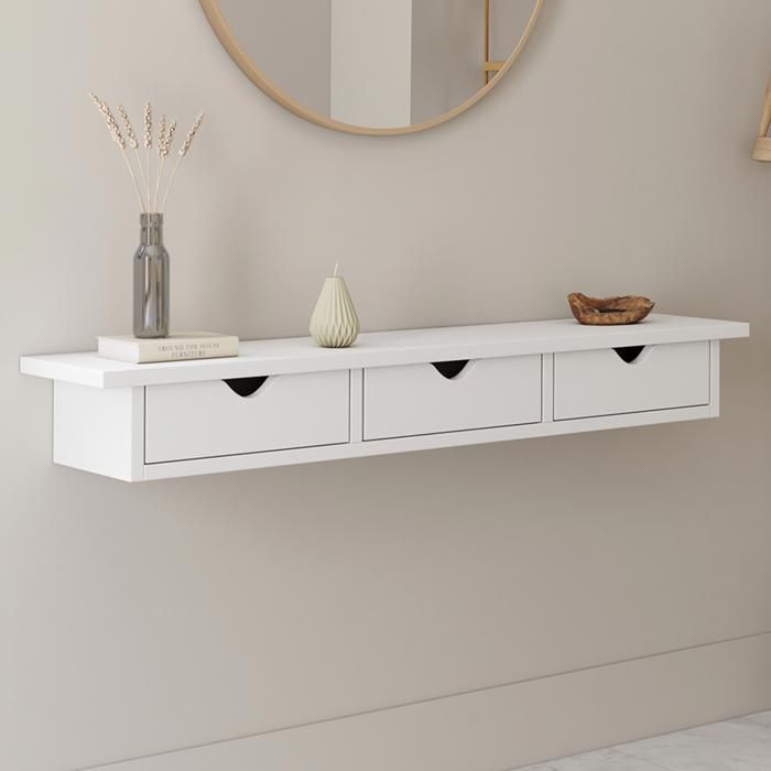 Consola mural con 3 cajones - blanca - 80x15x10 cm