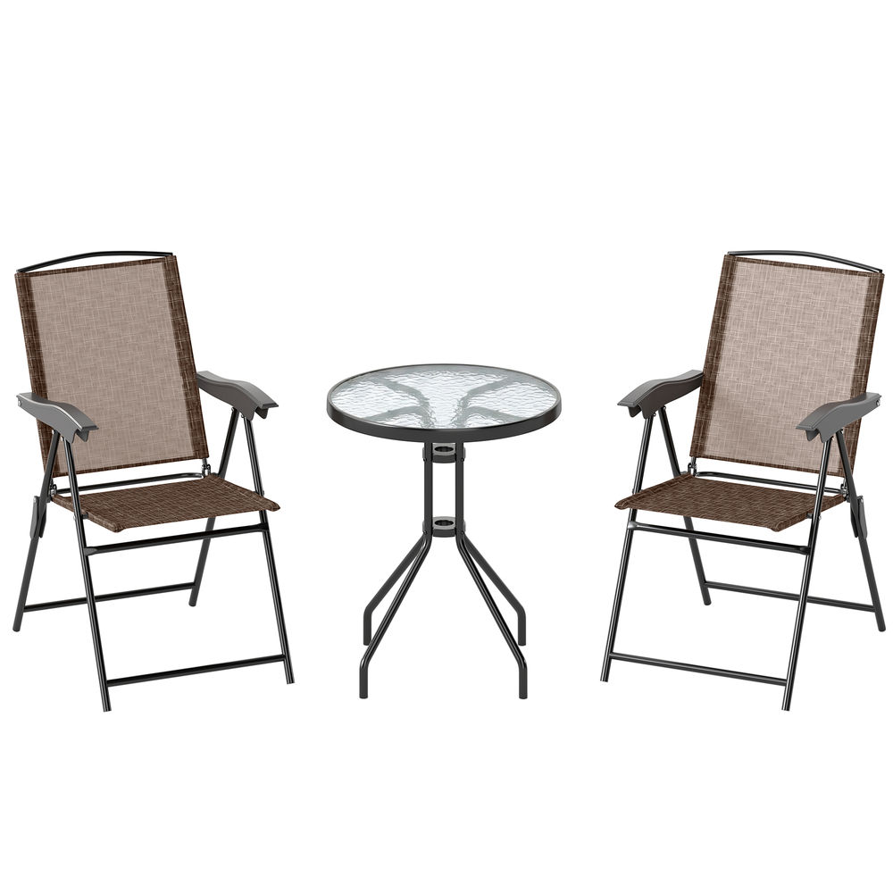 Mesa y 2 silla 54x82.5x90 cm metal, texteline color marrón Outsunny