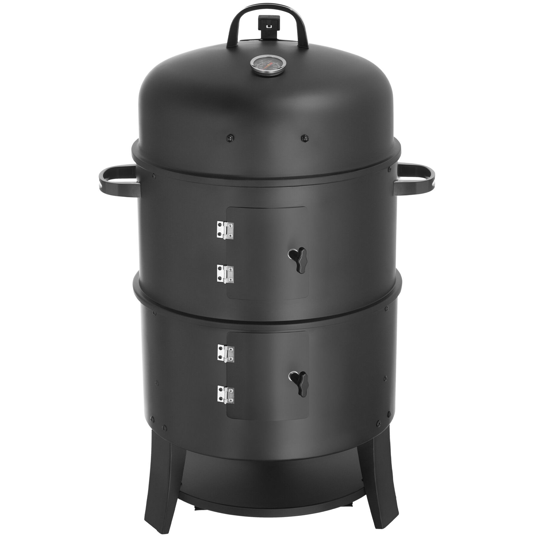 Tectake barril ahumador de acero, 3 en 1, termómetro, 52x42,5x81,5cm, negro