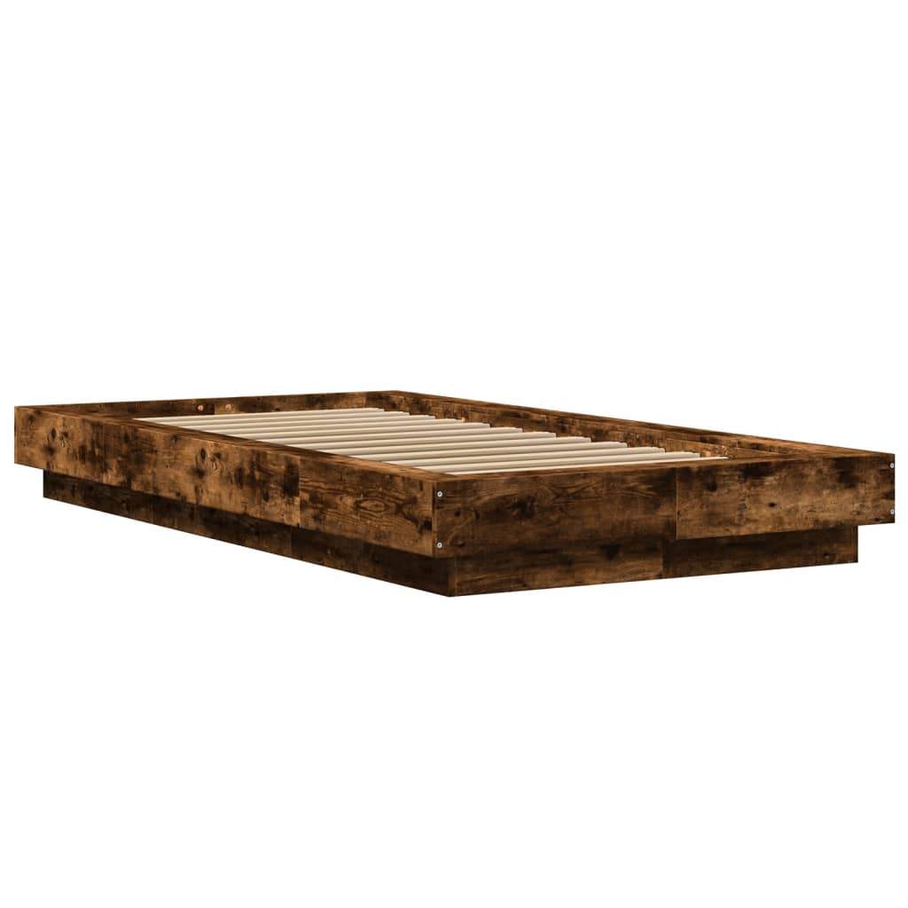 vidaXL estructura cama con luces LED madera roble ahumado 90x190 cm