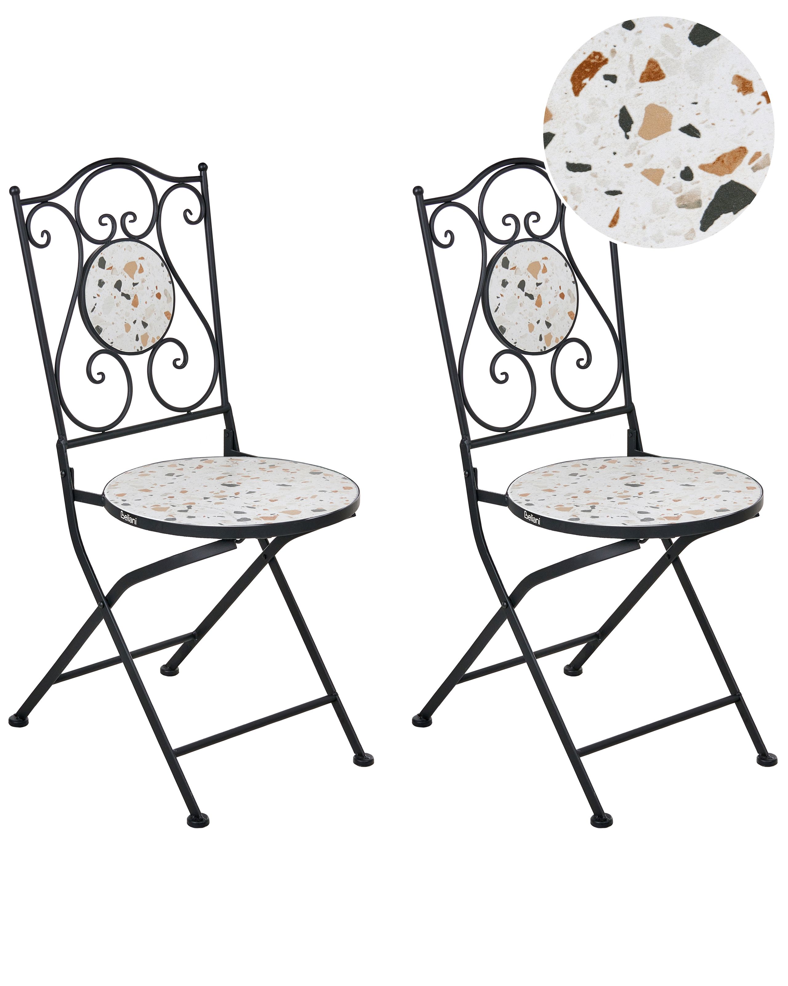 Conjunto de 2 sillas de jardín artena plegable metal efecto terrazo negro