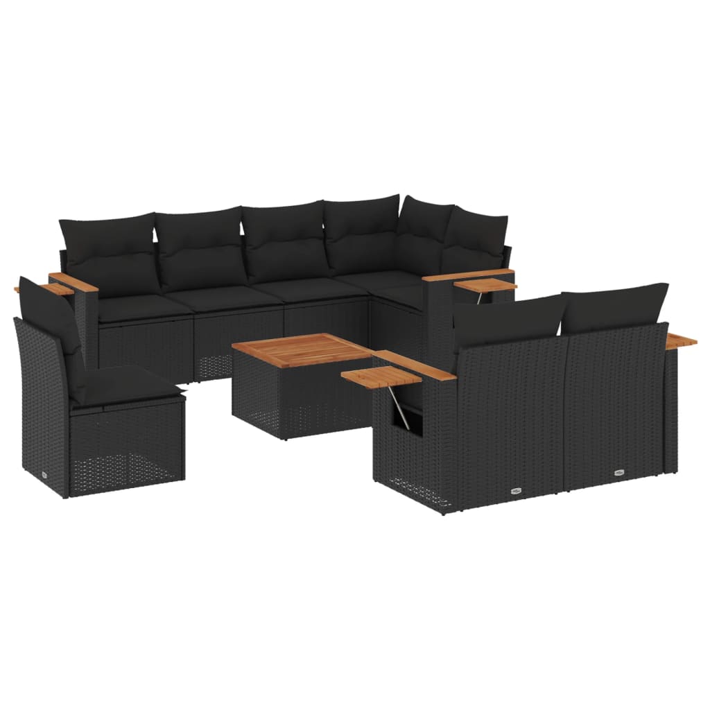 vidaXL set de sofás de jardín 8 piezas y cojines ratán sintético negro