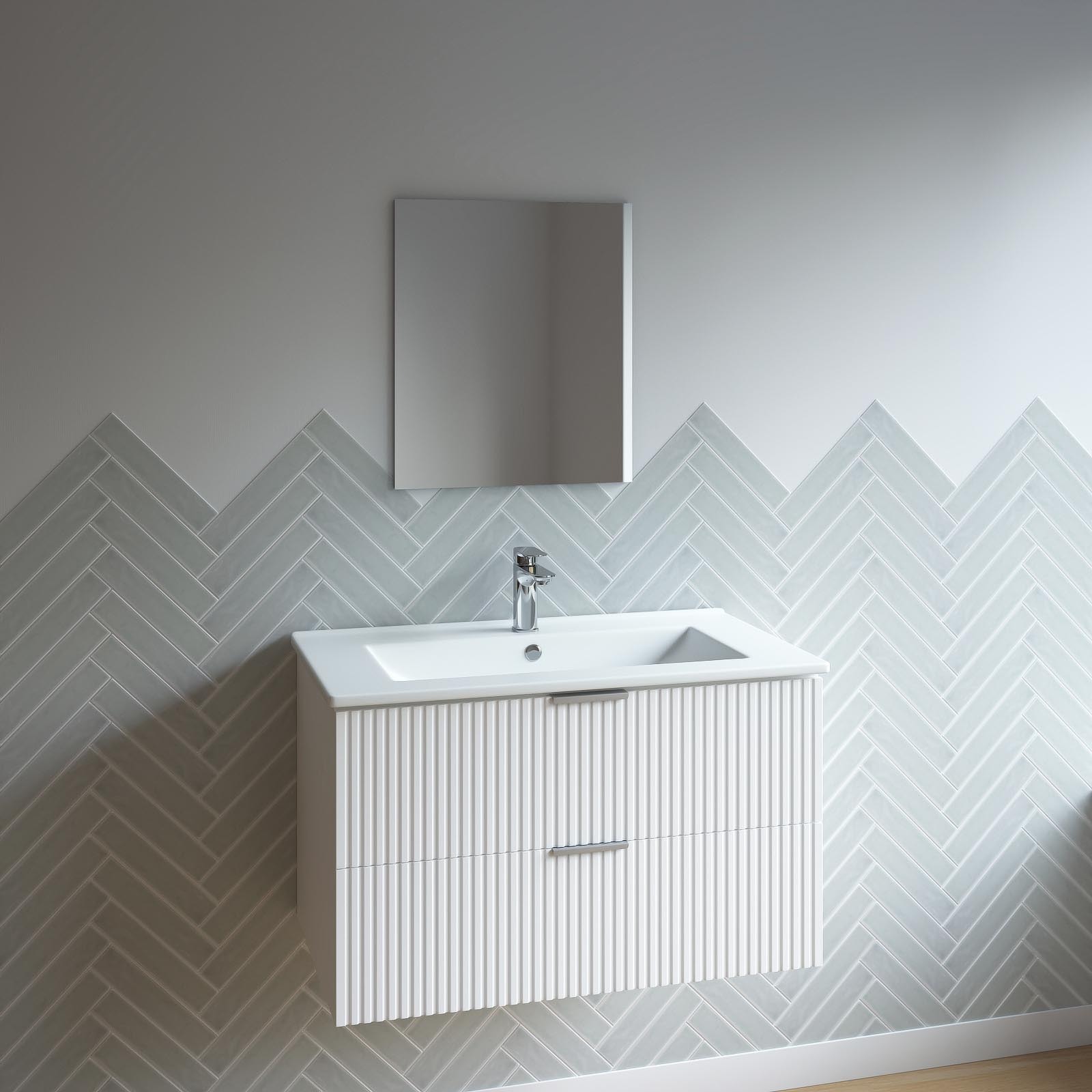 Mueble de baño con lavabo 60 cm blanco mdf ondulado