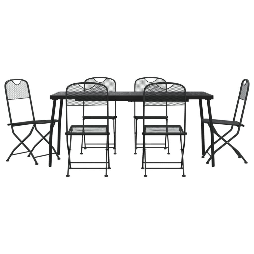 vidaXL juego de comedor de jardín 7 pzas malla metálica gris antracita