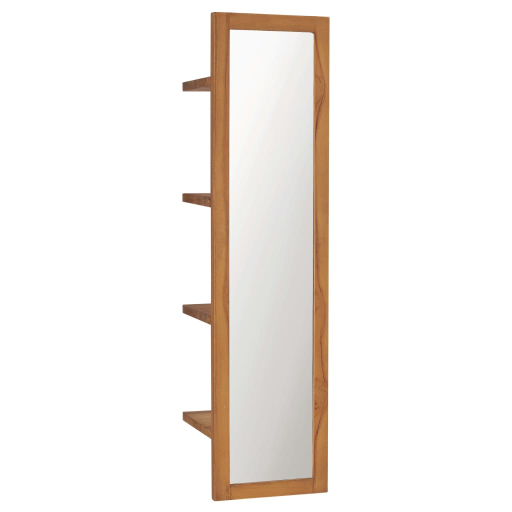 vidaXL espejo de pared con estantes madera de teca maciza 30x30x120 cm