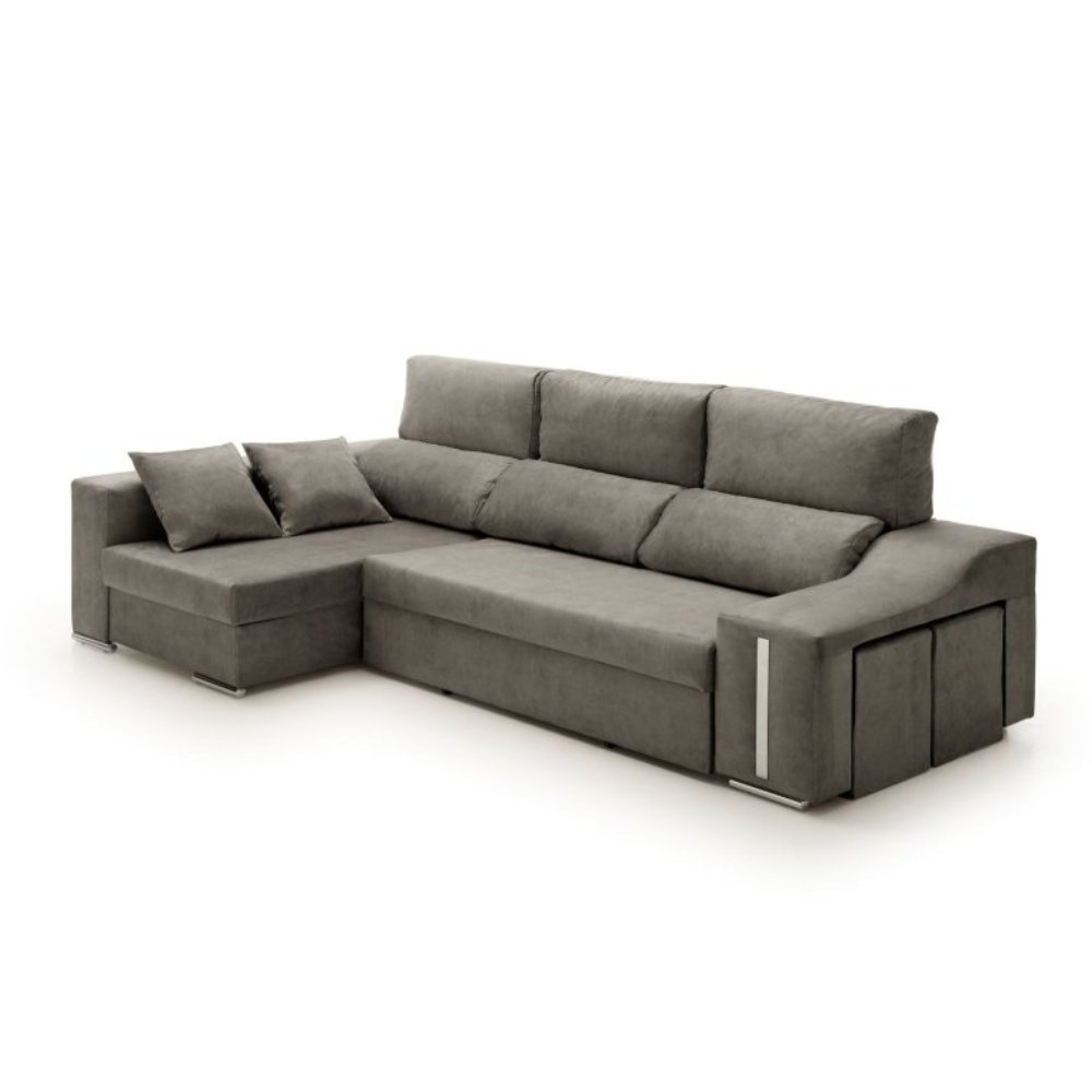 Sofa chaise longue cama con arcón y puff giuliana gris oscuro izquierda