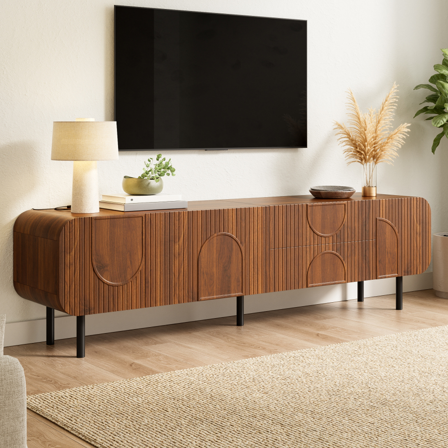 Mueble de tv con 3 puertas y 2 cajones nogal 47,5x180x40cm