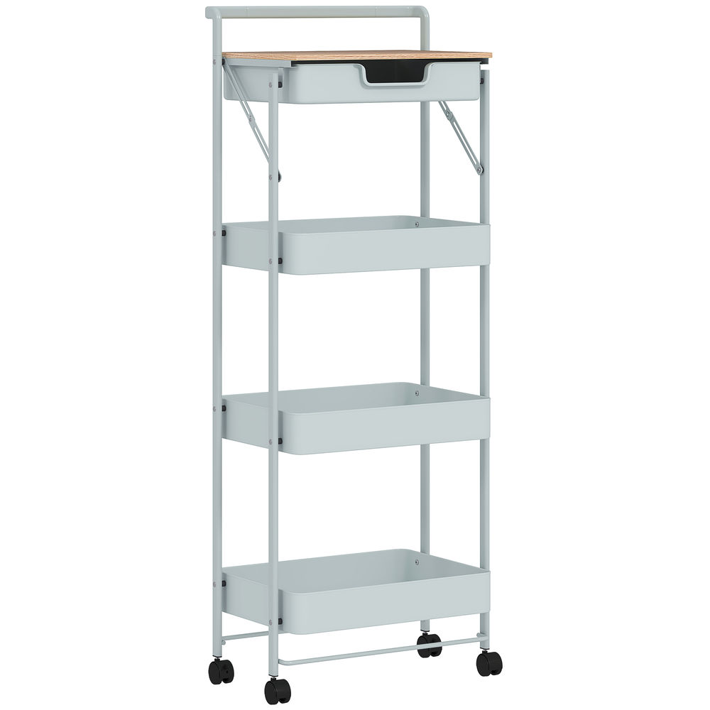 Carrito auxiliar 45x29.5x117.5 cm acero, mdf color verde Homcom