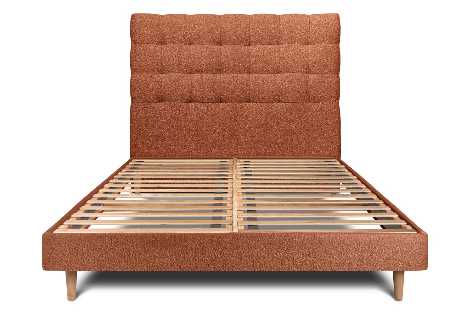 Cama de 135x190 cm con cabecero tapizado - tejido rizado - terracota