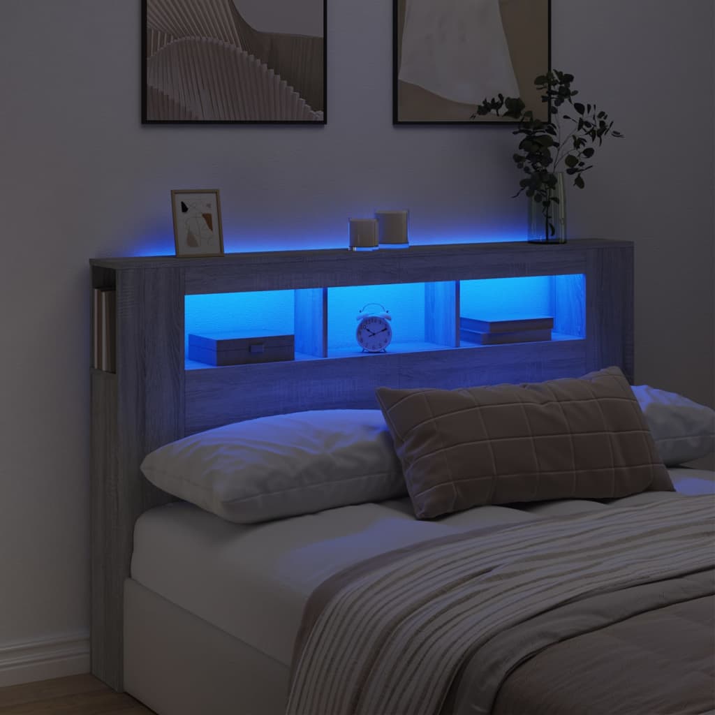 Cabecero LED madera ingeniería gris sonoma 160x18,5x103,5 cm eso5387