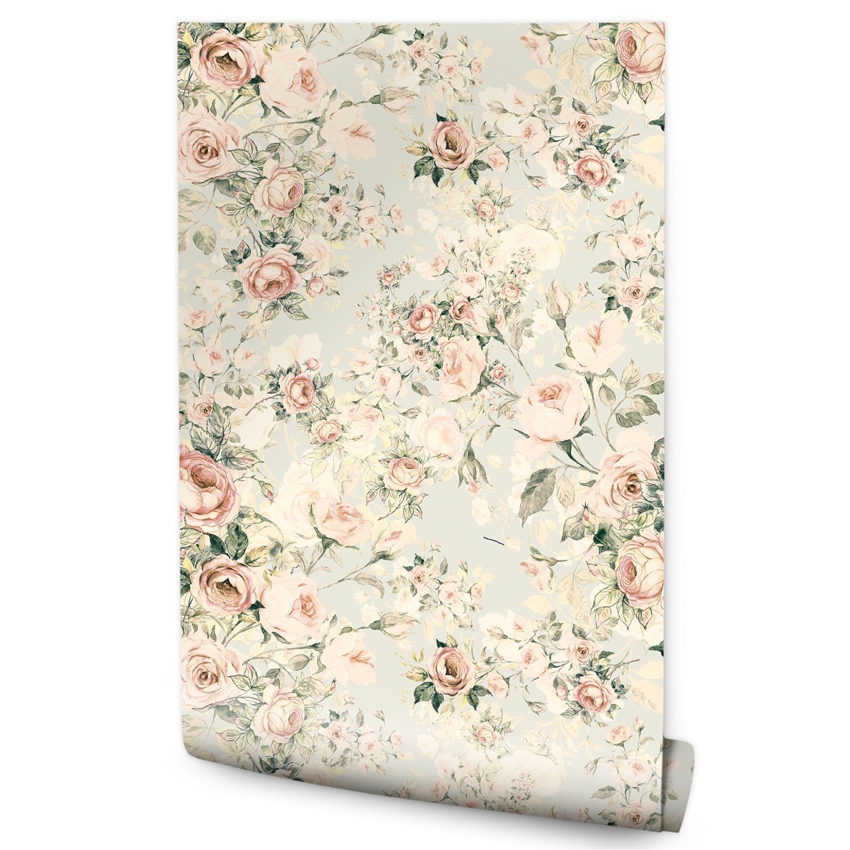 Papel Pintado Rosas Flores Retro Naturaleza Para Dormitorio 53cm x 10m