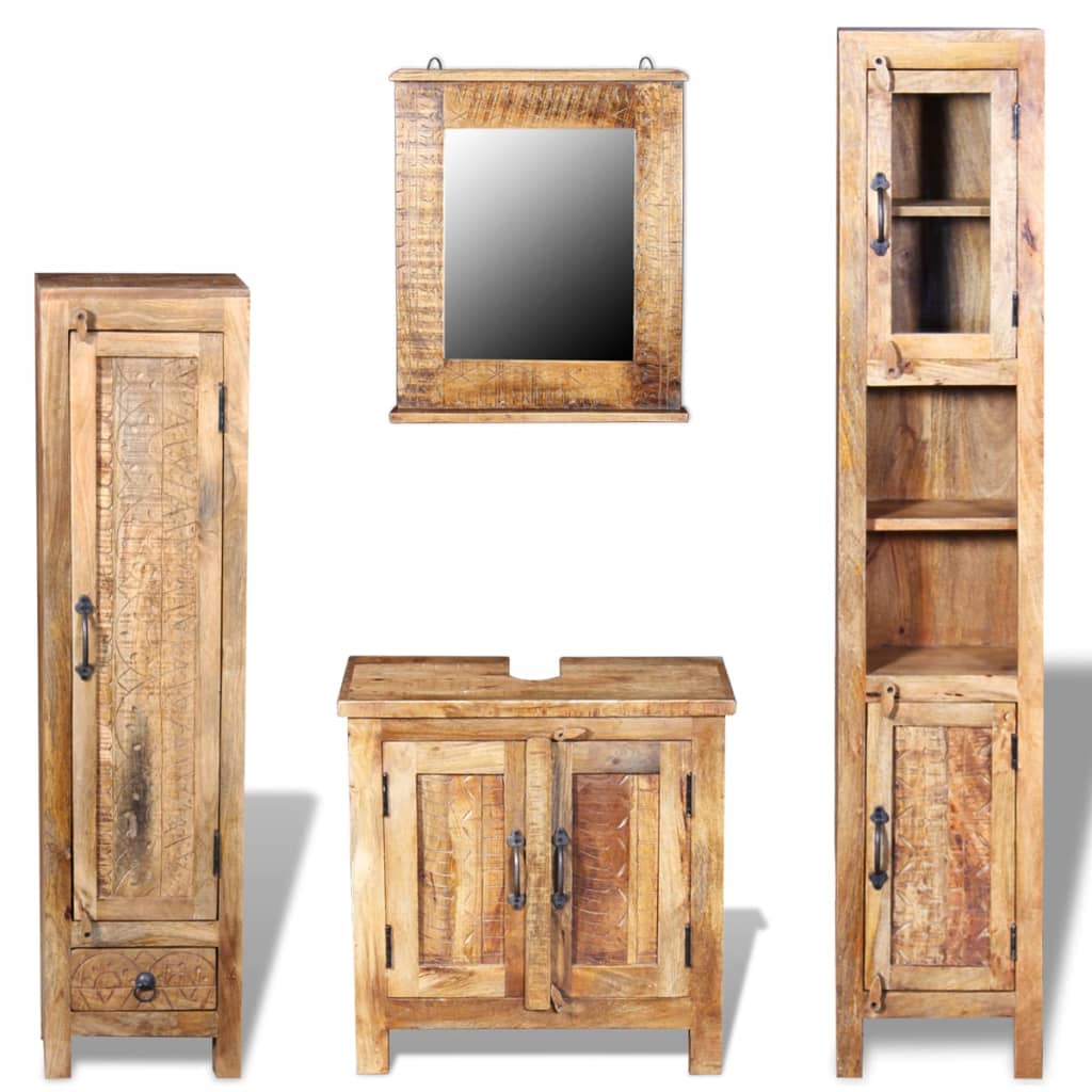 vidaXL mueble de lavabo y espejo y 2 armarios laterales madera mango