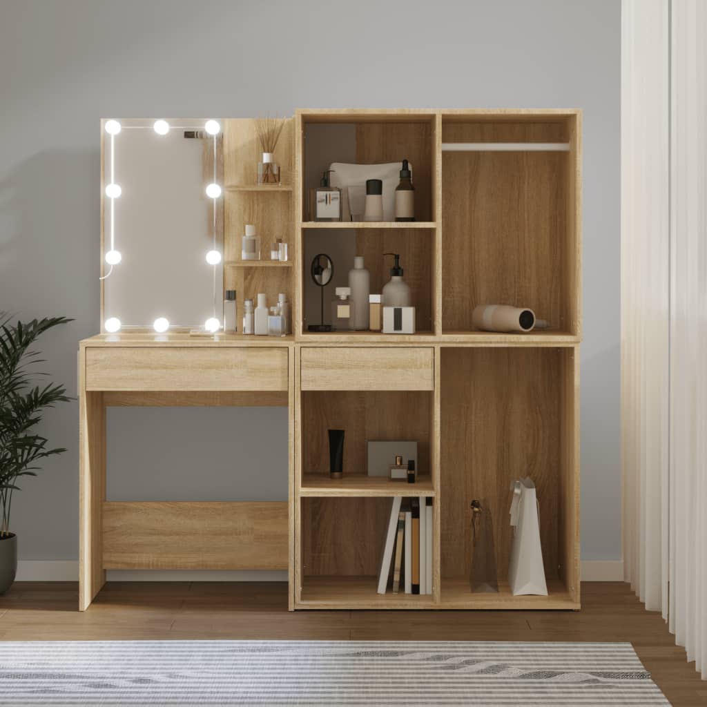 Tocador con LED y 2 armarios madera contrachapada roble sonoma es7191