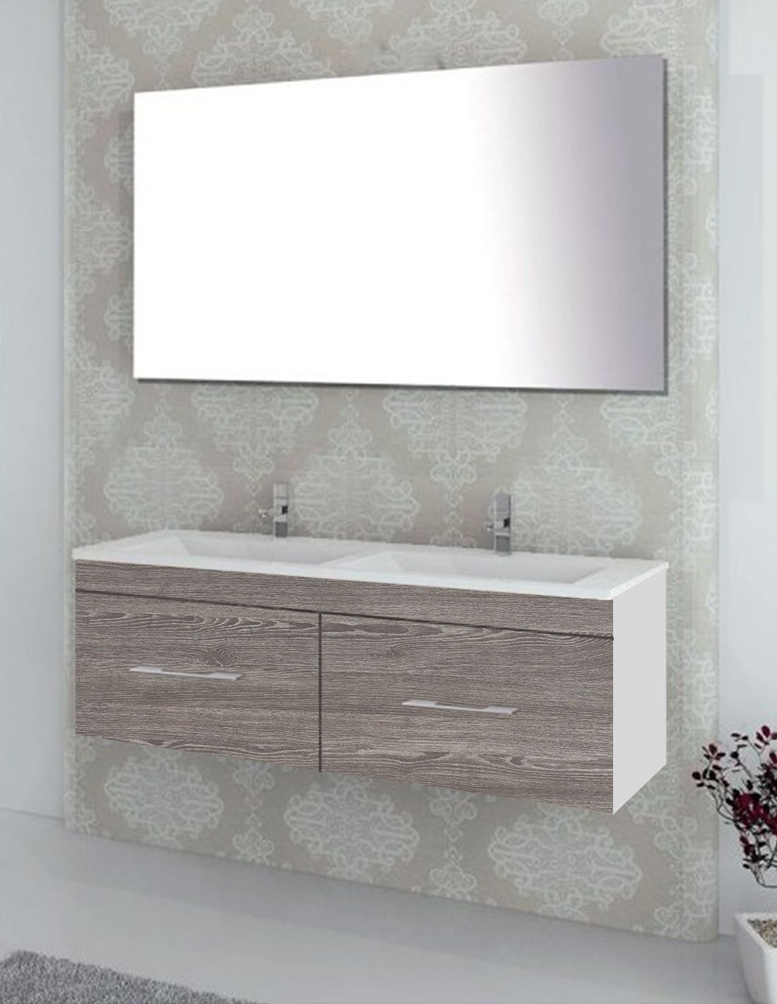 Mueble de baño florencia con lavabo dos senos y espejo 120x45cm combi