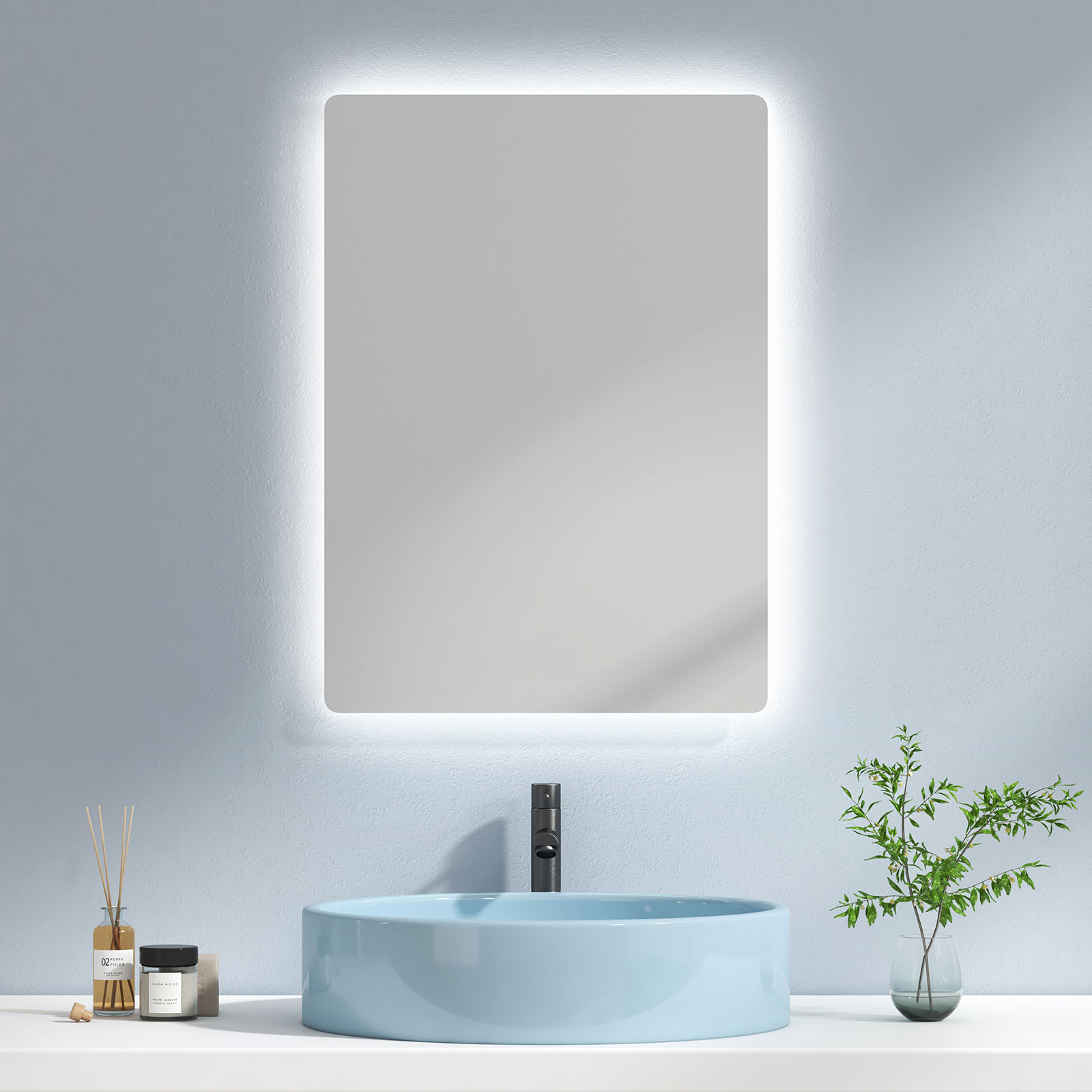 Emke espejo LED baño 70x50cm, pared, 6500k, memoria apagado, ip44