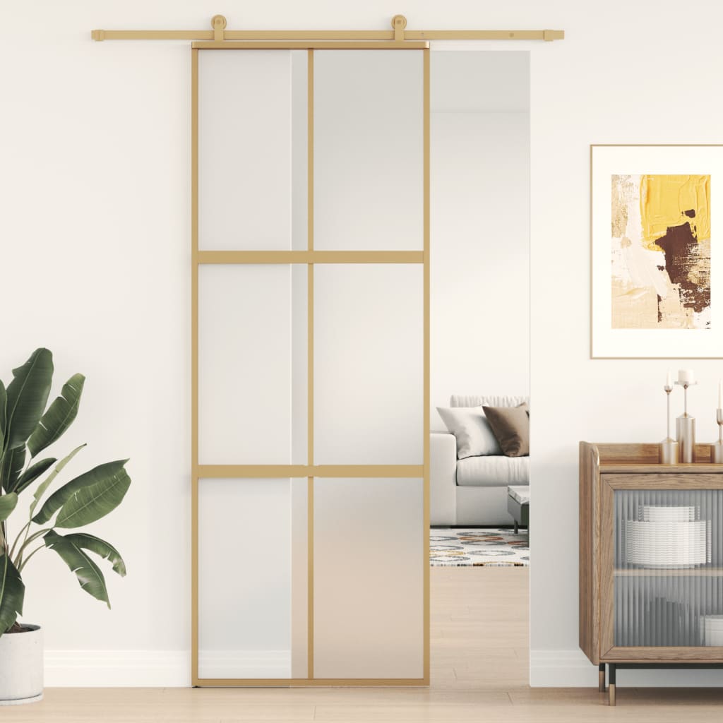 Puerta corredera dorada vidrio esg esmerilado aluminio 76x205cm esxt1020