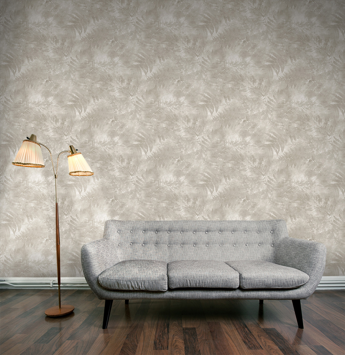 Papel pintado tnt frondosidad de hojas de helecho pintadas beige