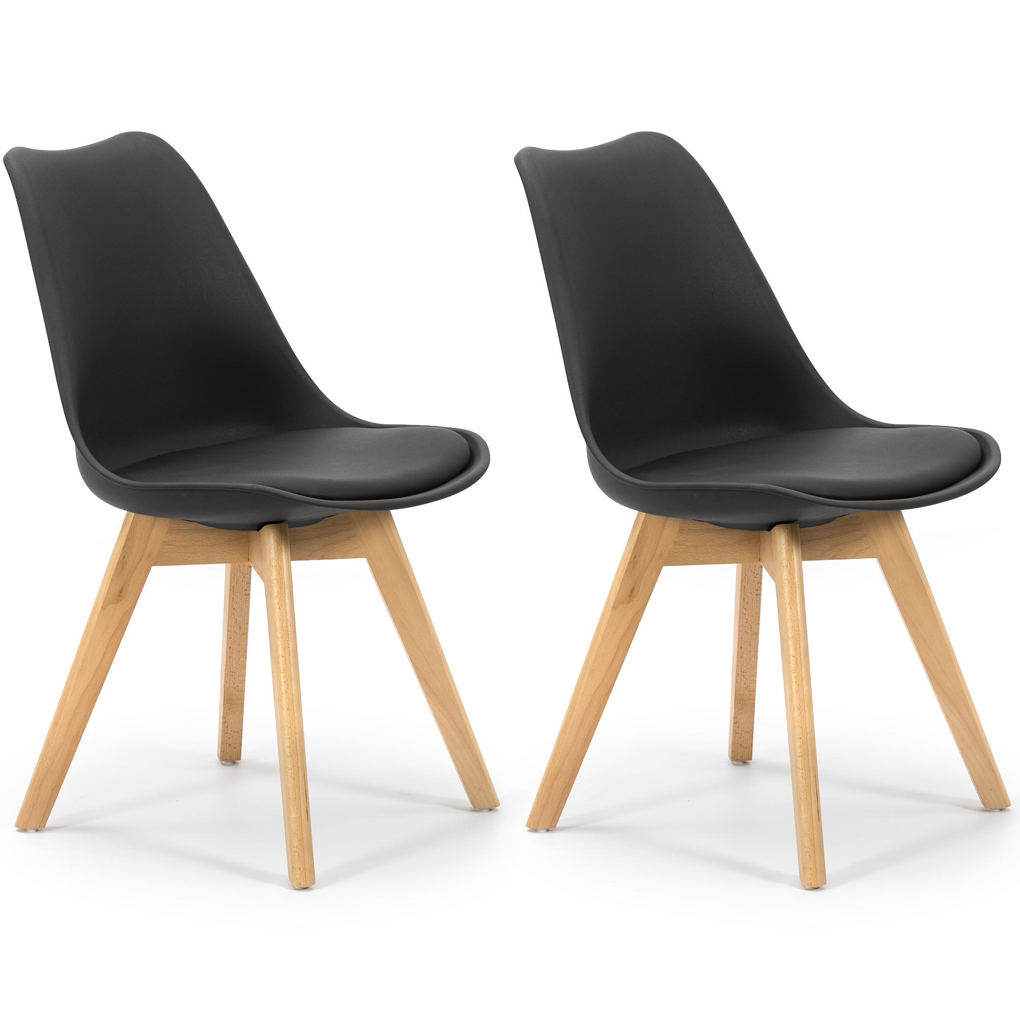 Pack 2 sillas klara negro, pata madera y asiento acolchado