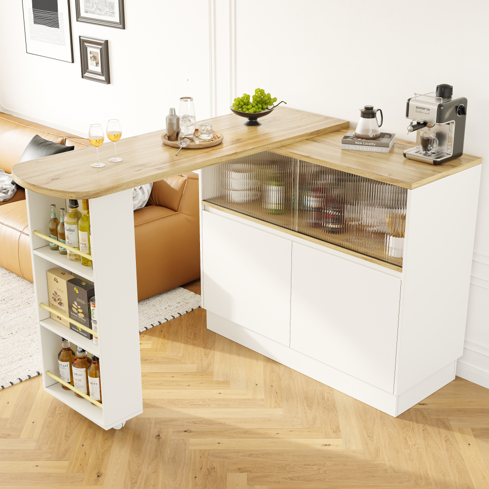 Isla de cocina giratoria 360° con puerta de cristal blanca 100x90x45cm