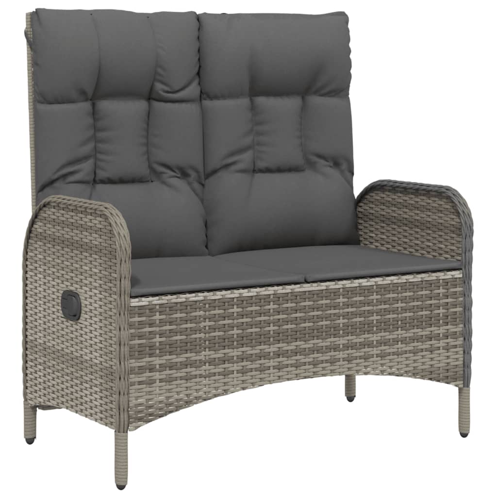 vidaXL banco de jardín reclinable con cojines ratán pe gris 107 cm