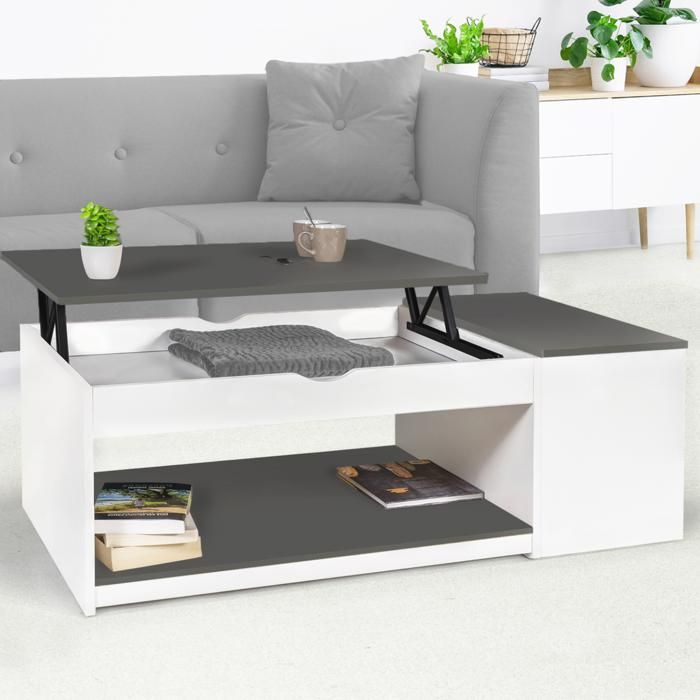 Mesa baja elevable - madera blanca y gris - 110x60x45 cm