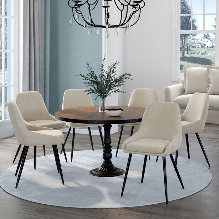 Sillas de terciopelo beige con reposabrazos - lote de 6