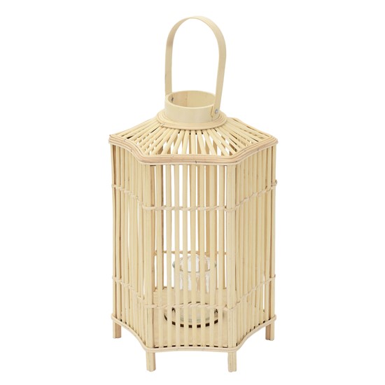 Linterna de bambú 60 cm altura, madera natural portavelas de jardín
