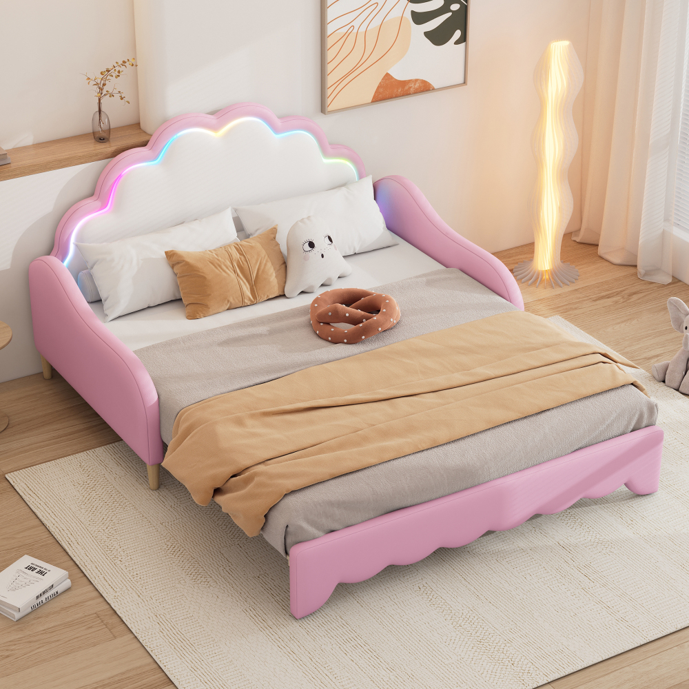 Sofá cama 140x200cm convertible con LED pu y mdf – color rosa
