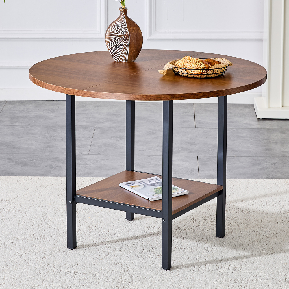 Mesa de comedor redonda con estante nogal y negro 77x100x100cm