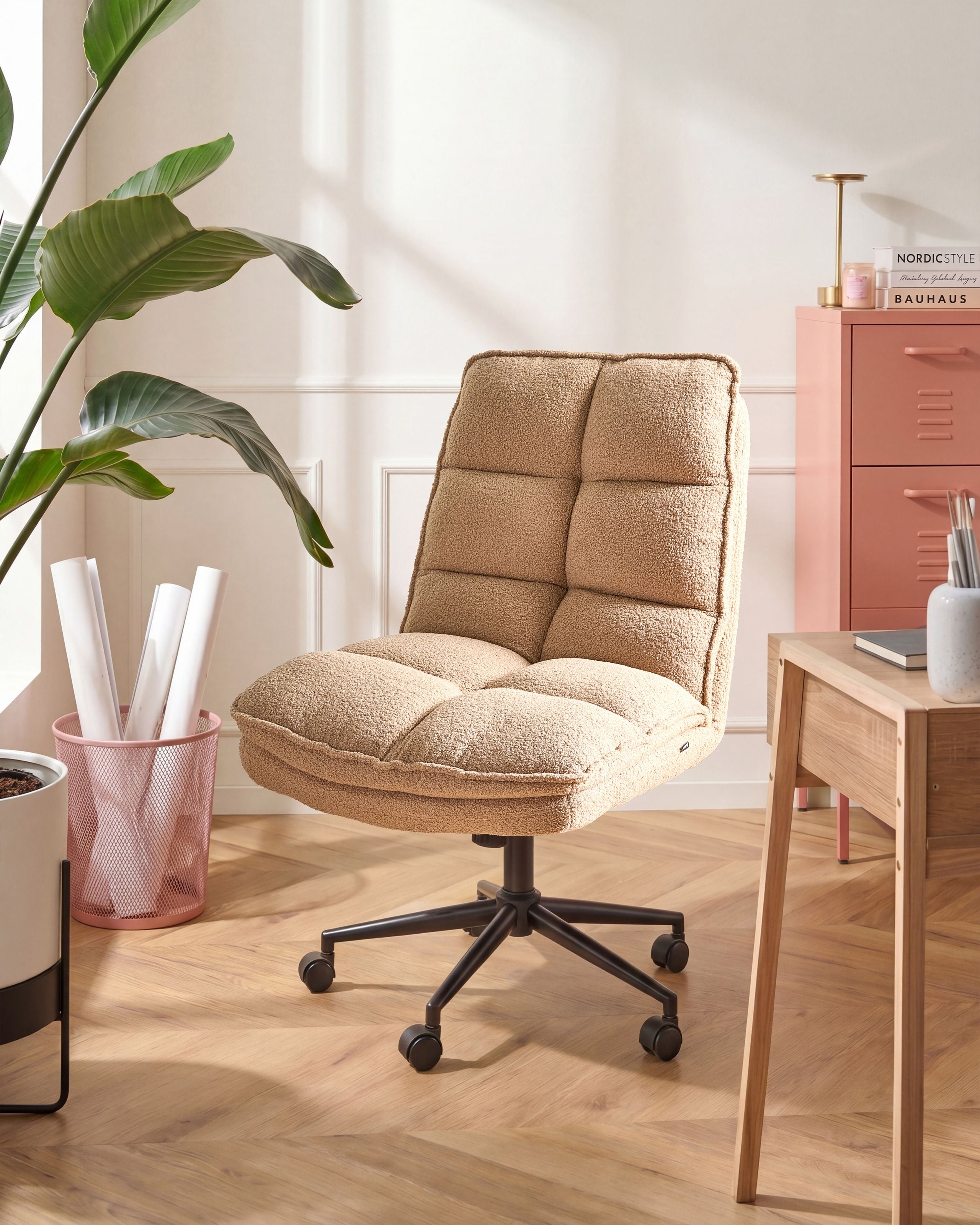 Silla de oficina addison bouclé beige