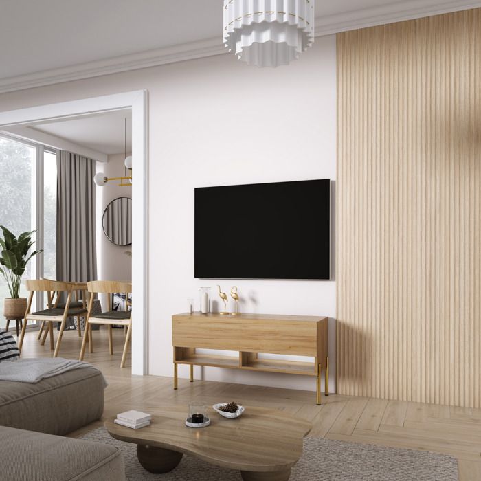 Mueble tv - roble craft - patas doradas - LED - 100 x 32 x 52 cm