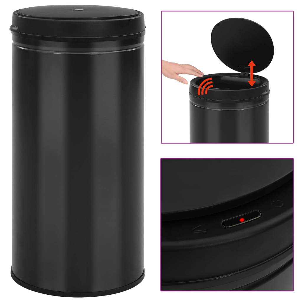 vidaXL cubo de basura con sensor automático 70l acero al carbono negro