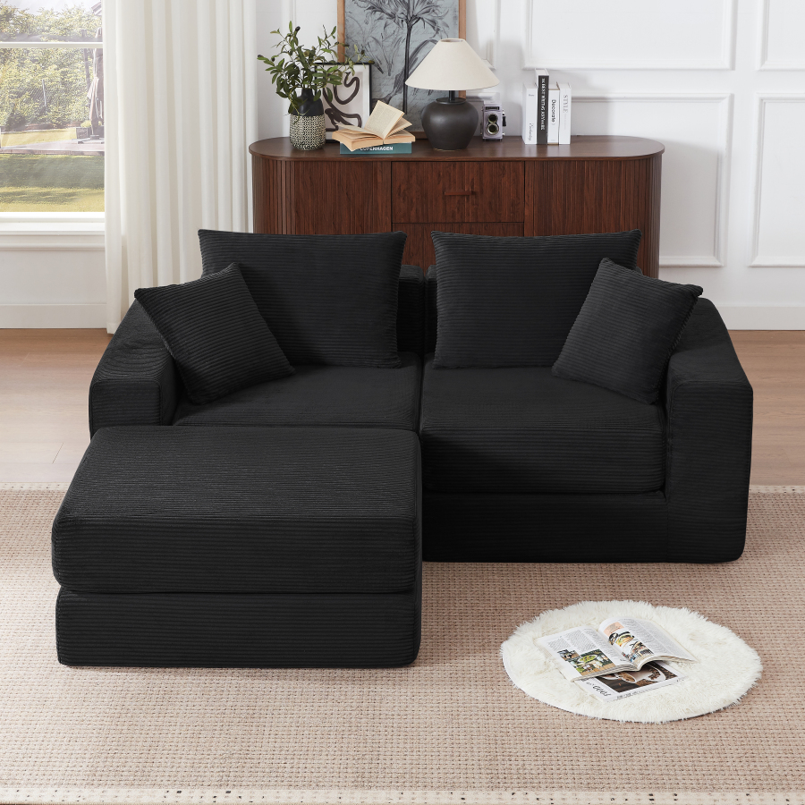 Sofá modular negro 2 plazas diseño multifuncional con cama de invitados