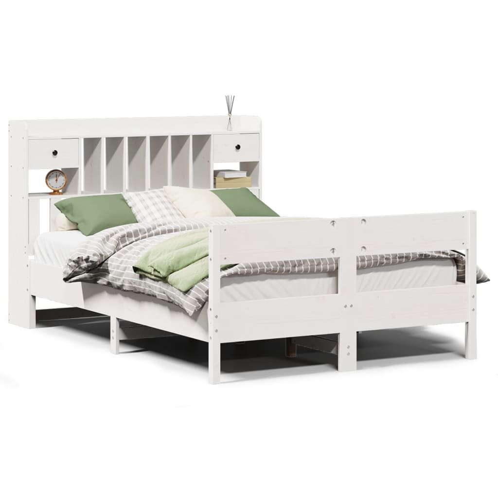 vidaXL cama con estantería sin colchón madera maciza blanca 140x200 cm