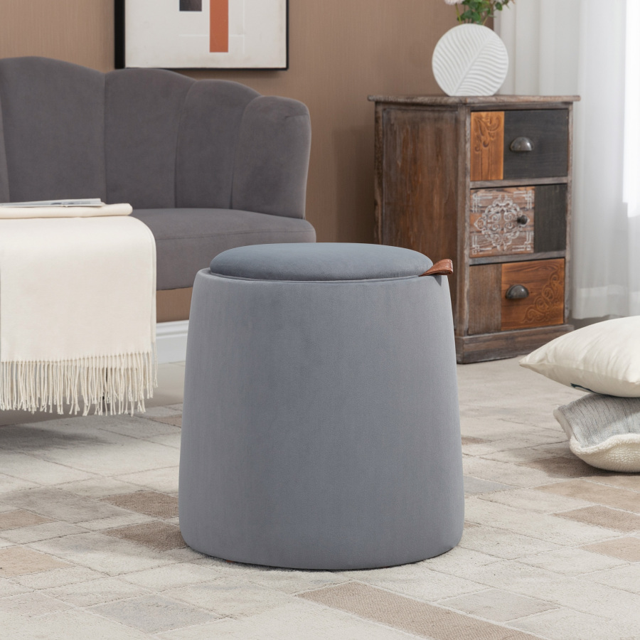 Puf redondo con almacenaje tapa reversible gris 44x44x47,5cm