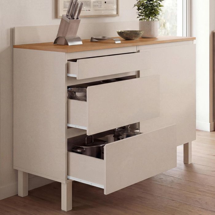 Mueble bajo de cocina beige - 1 puerta - 120 cm