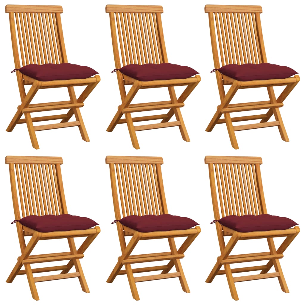 vidaXL sillas de jardín 6 uds con cojines rojo tinto madera de teca