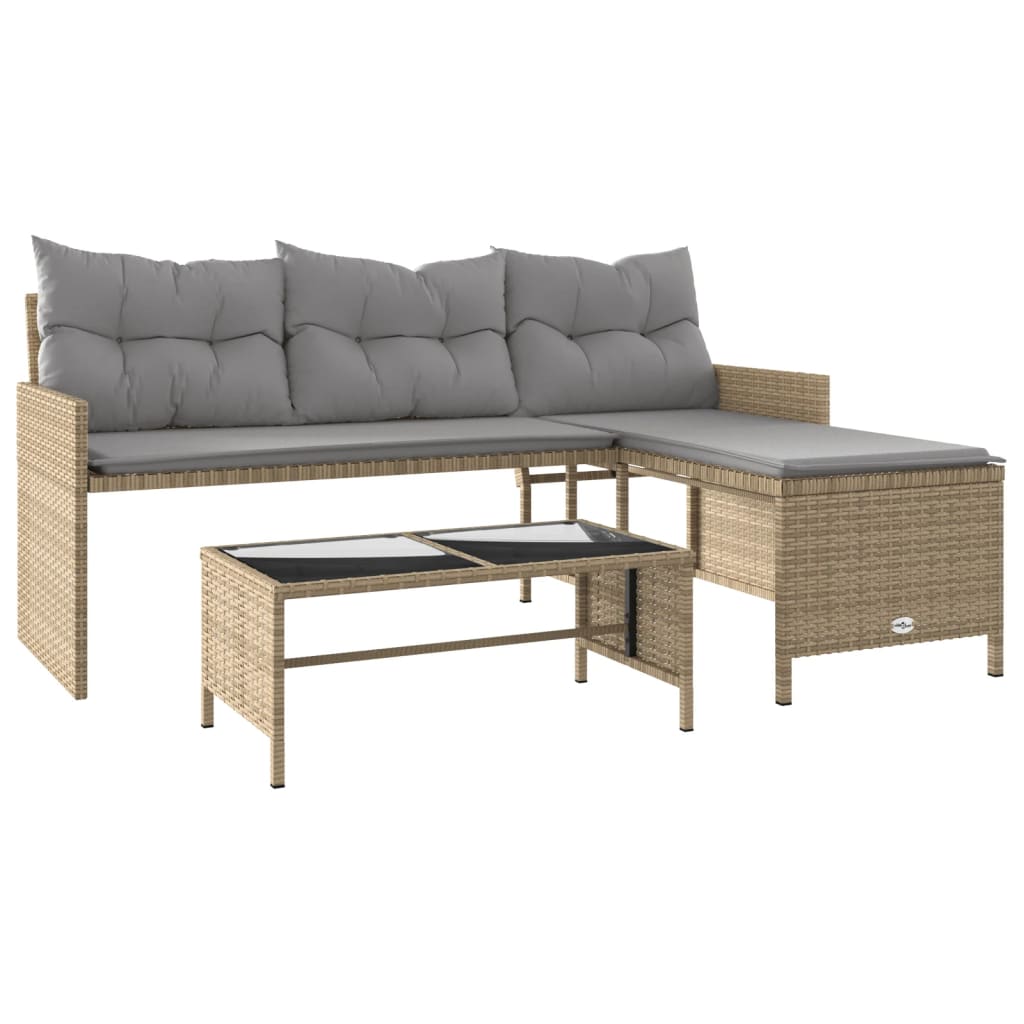 vidaXL sofá de jardín en forma de l con mesa y cojines ratán pe beige