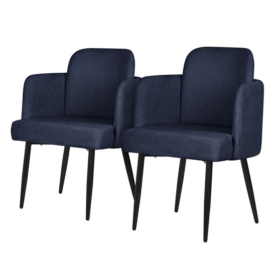 2x sillas de comedor funda de tela azul oscuro respaldo y reposabrazos