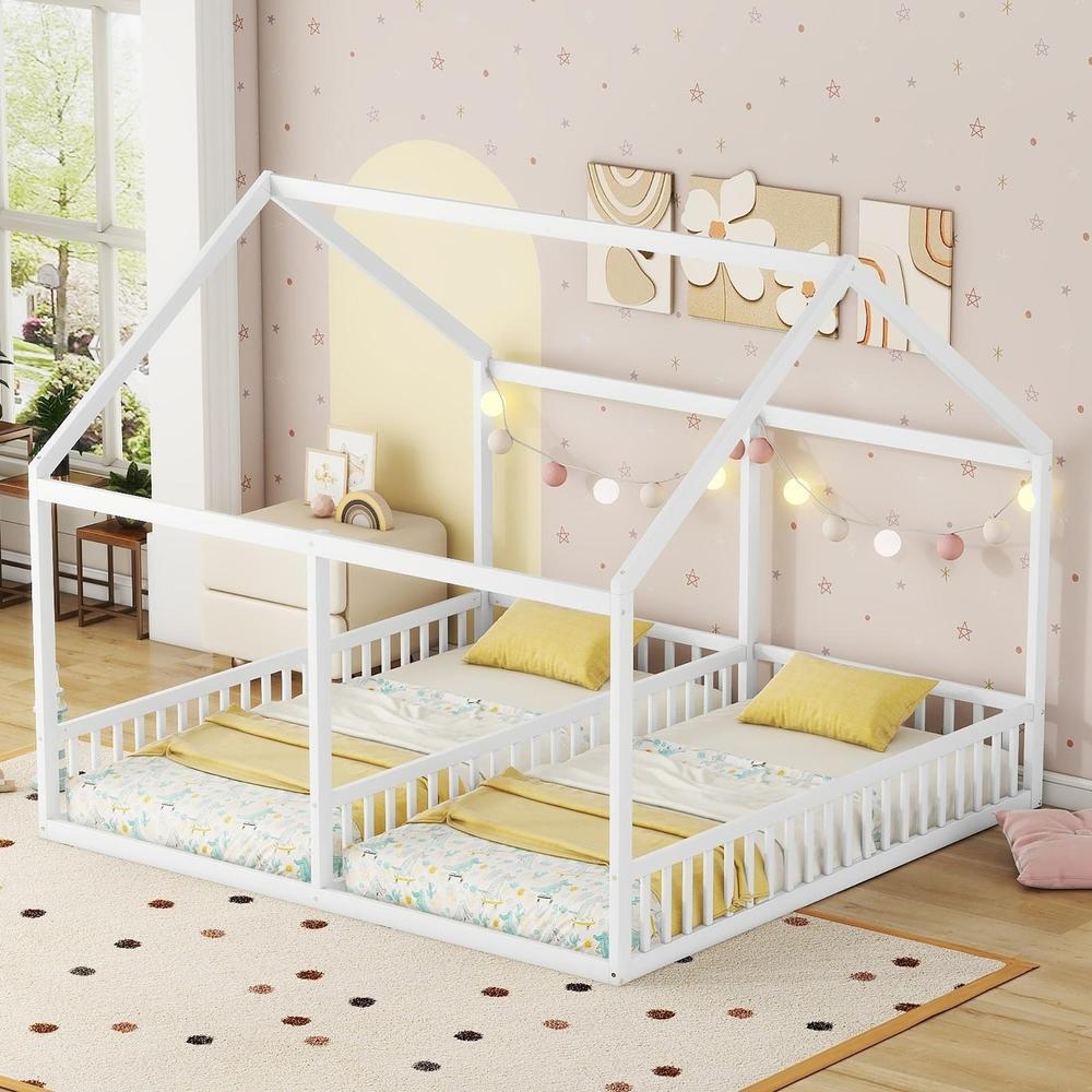 Cama infantil 90x200cm con barandilla alta 2en1 blanca