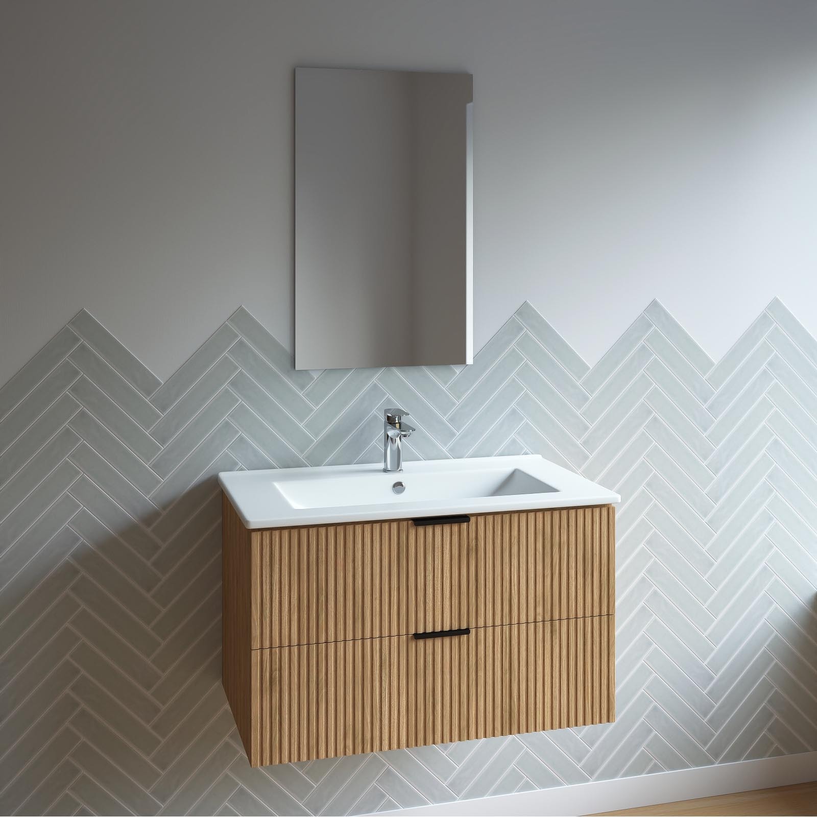 Mueble de baño con lavabo 80 cm madera mdf ondulado