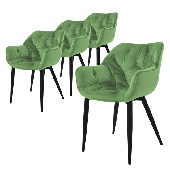 Set de 4x sillas de comedor verde salvia de terciopelo diseño ergonómico