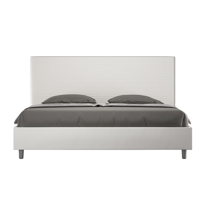 Cama tapizada 180x210 cm - cabecero acolchado - simil cuero blanco